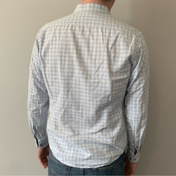 RW&CO Mens long sleeve full button down  collard shirt blue and white LG - Picture 6 of 8